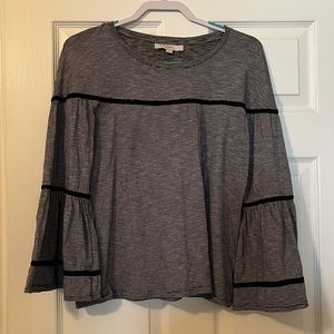 LOFT Tiered Bell Sleeve Black & White striped Tee